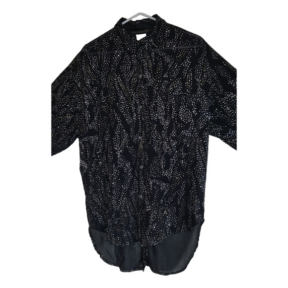 Francine Browner Black Sheer Blouse Top SMALL 80's GOLD & SILVER GLITTER USA - Picture 2 of 13